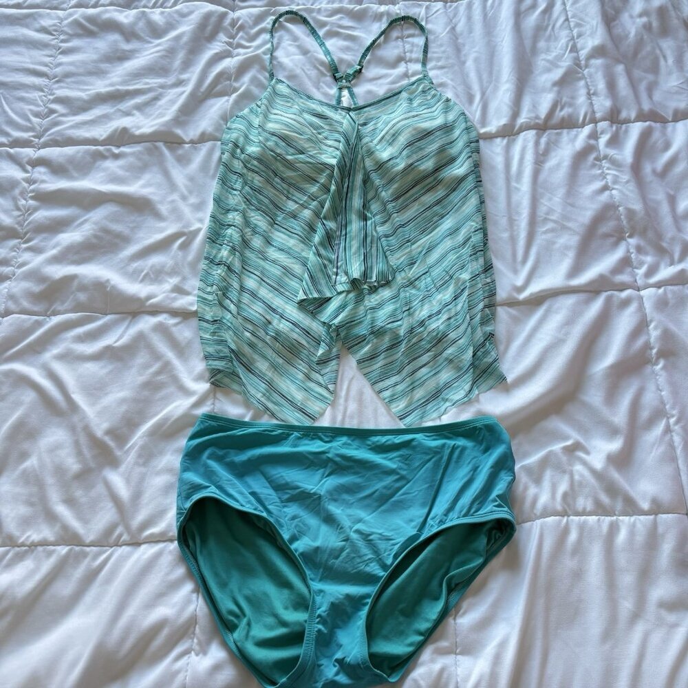 BEACH HOUSE Womens Size 14‎ Racerback Tankini Swimsuit Top Bikini Bottom Blue
